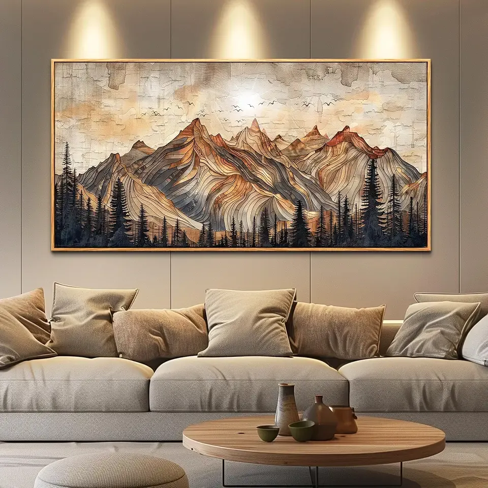 JUDASJART Canvas Wall Art For Bedroom Large Wall Decorations For Living Room Modern Office Wall Decor Abstract Watercolour Painting Mountain Landscape Pictures Artworks Home Decor Wood Framed