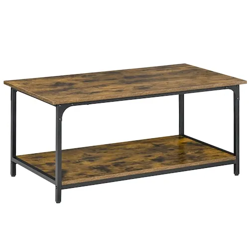 Rustic Coffee Table 39 " Industrial Cocktail Table w/ Storage Shelves