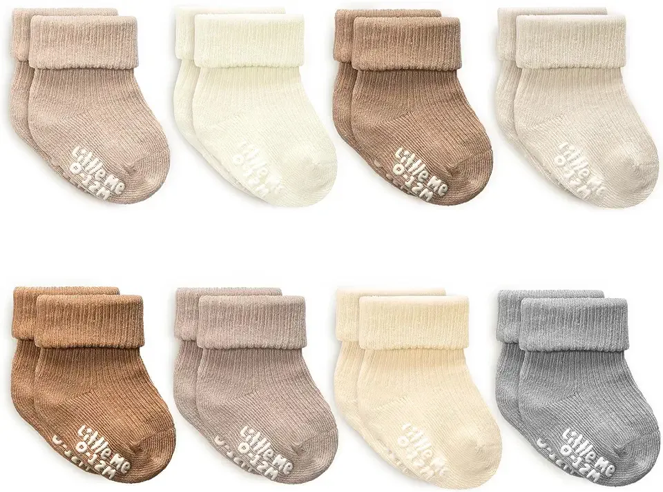 Baby Socks 16 Pairs | 61% Organic Cotton | Sizes 0-12M & 12-24M | Seamless Toe & Anti-Slip Gripper Sole