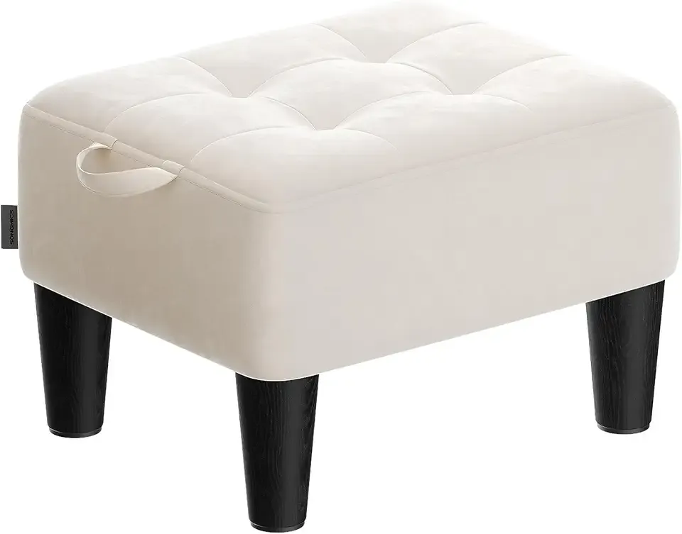 Foot Stool with Legs, Small Footstool Ottoman, Velvet Seat with Thick Cushion, for Living Room, Bedroom, Entryway, 330 lb Weight Capacity, Cream White ULOM501W01