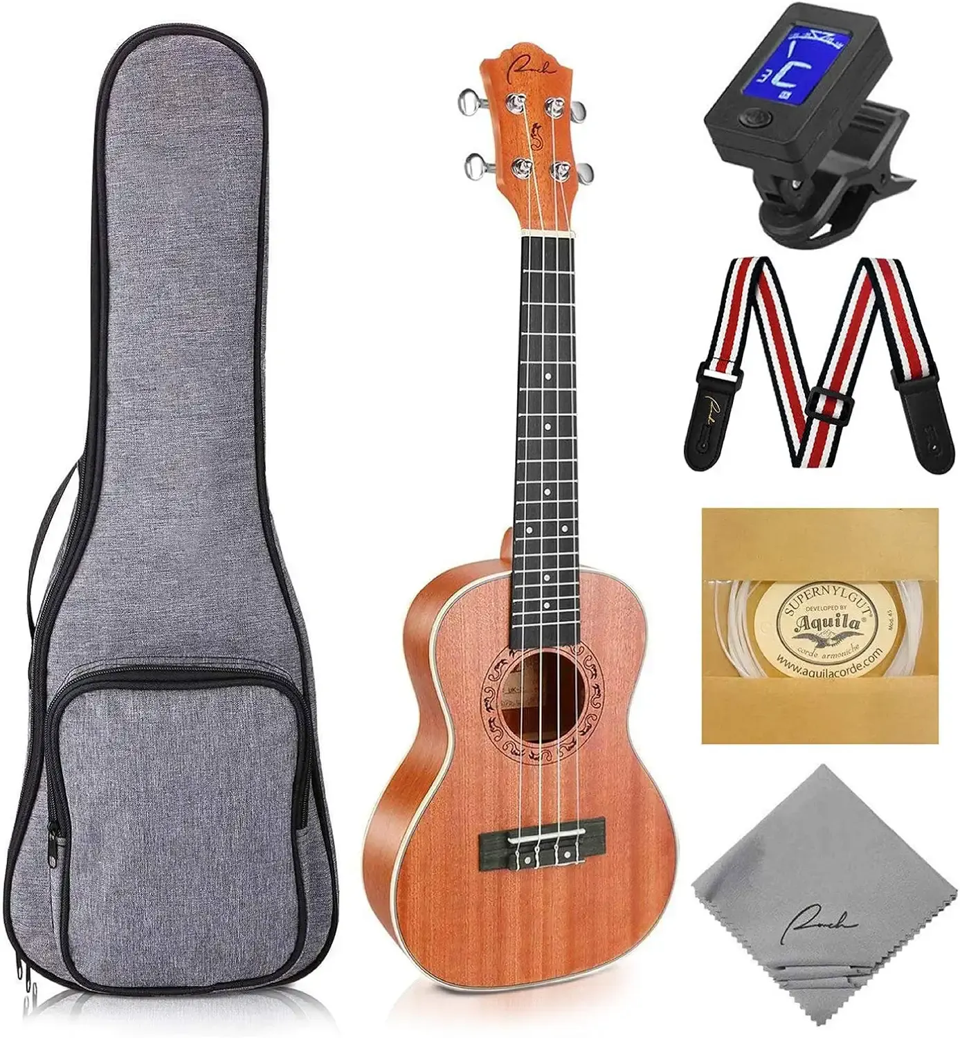 Ranch Concert Ukulele - Ukelele 23" Beginner Professional Kit with 12 Online Lessons, Gig Bag, Tuner, Strap, Aquila Strings Set