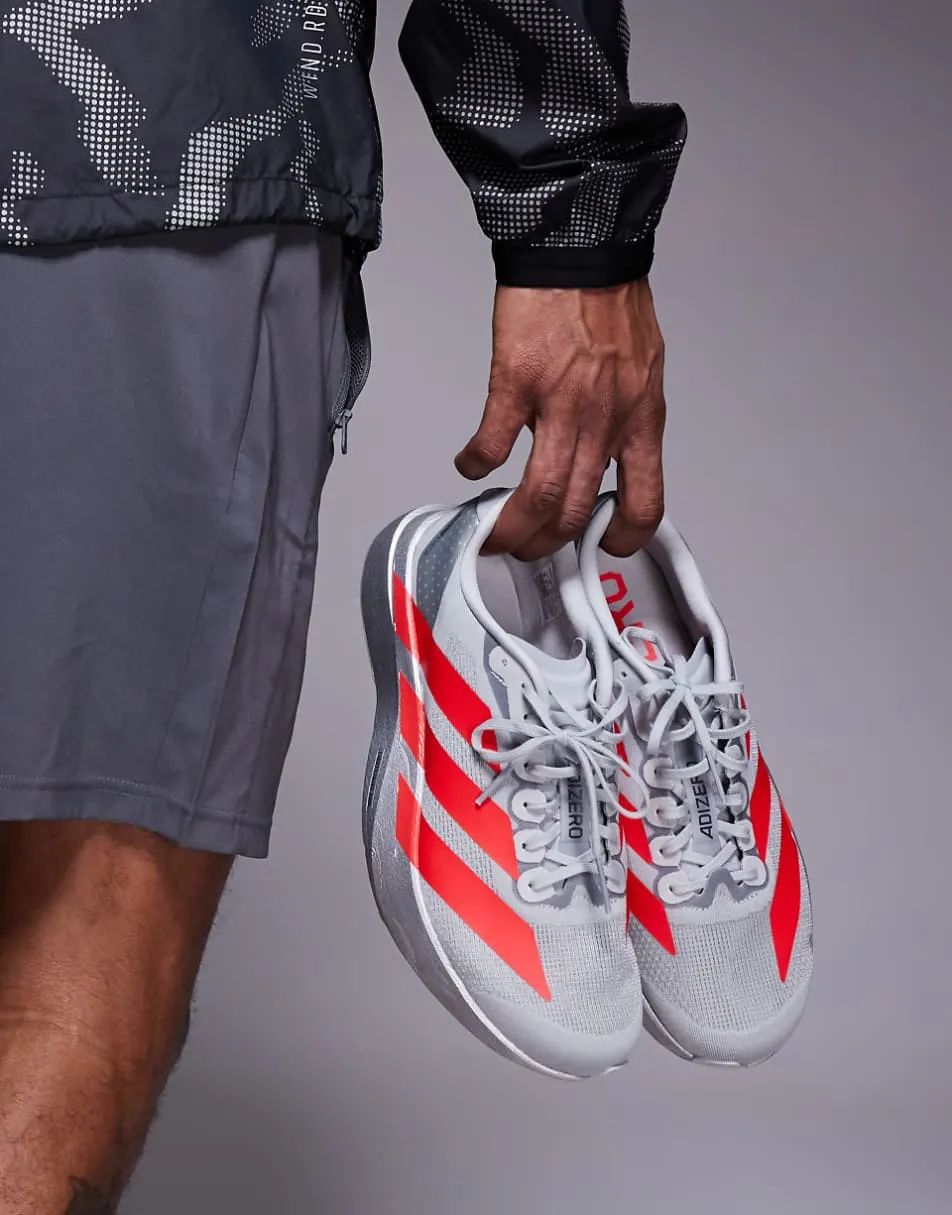 adidas Running Adizero EVO SL trainers in silver and lucid red