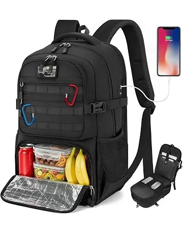 RAINSMORE Lunch Backpack for Men, 17" Laptop Insulated Cooler Work Bookbag | Water-Resistant Backpack with Lunch Compartment, USB Charging Port & Tactical MOLLE Design for Office, College & Travel