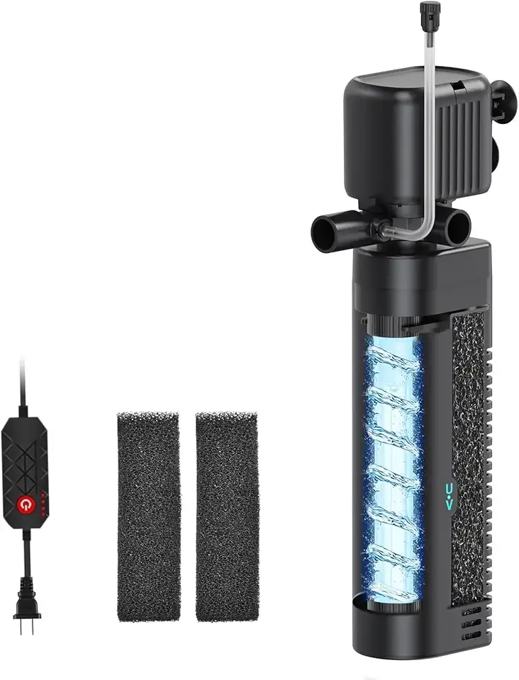 Aquarium Filter with UV, 450GPH for 40-150 Gallon Tanks, Submersible with Timer for Crystal Clear Water in Aquarium, Pond, Turtle Tank（25W ）