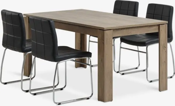 VEDDE + HAMMEL VEDDE L160 tafel wild d. eiken + 4 HAMMEL stoelen zwart