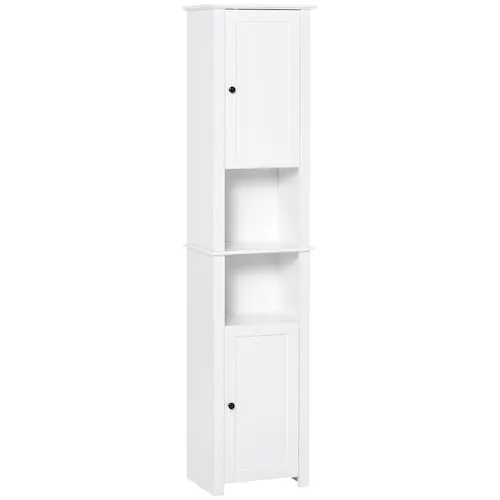 67-inch H Freestanding Bathroom Cabinet Linen Tower Storage Unit with Shelves in White