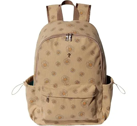 ESVAN Corduroy Backpack Lightweight Fashion 17 inch Laptop Bag for Women Casual College (Corduroy Brown daisy)