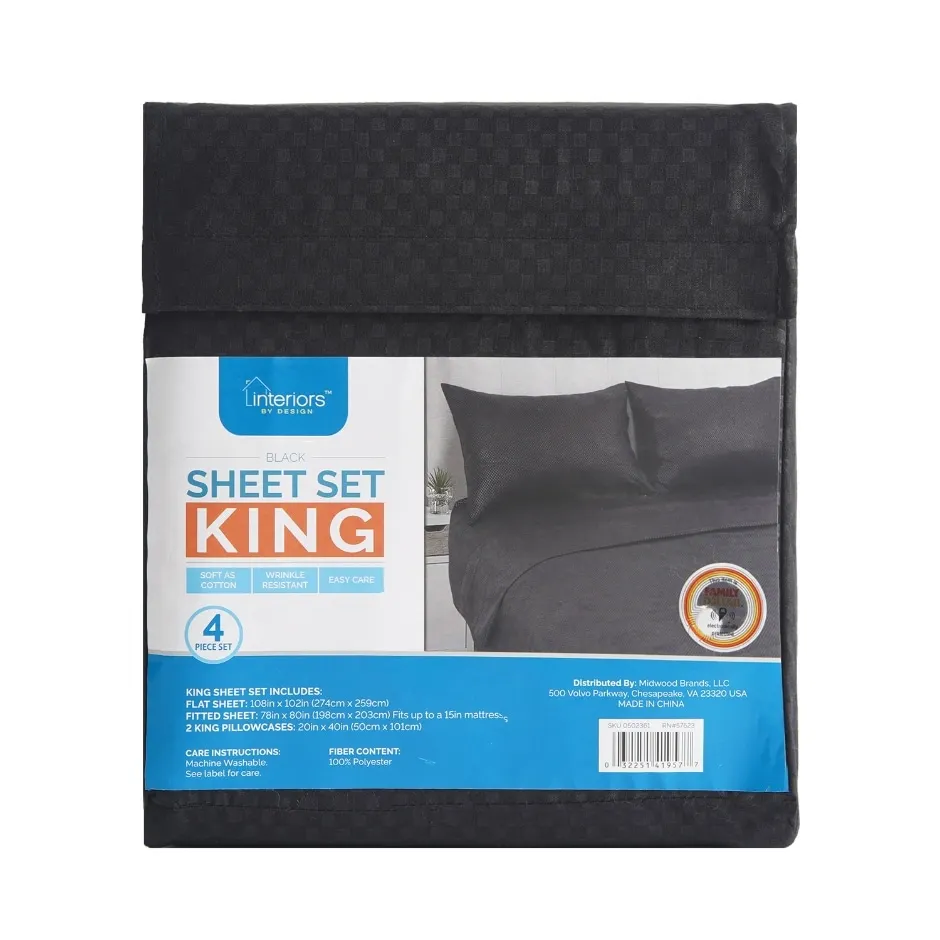 Interiors by Design Black Checker-Embossed Sheet Sets - King Size, 4 pc.