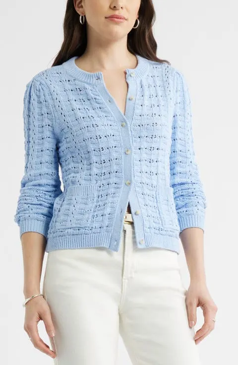 Caslon® Pointelle Stitch Cotton Cardigan
