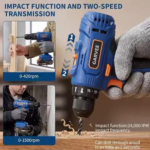 20V Cordless Hammer Drill Set 1/2" Keyless Chuck 20+1+1 Torque Settings ﻿
