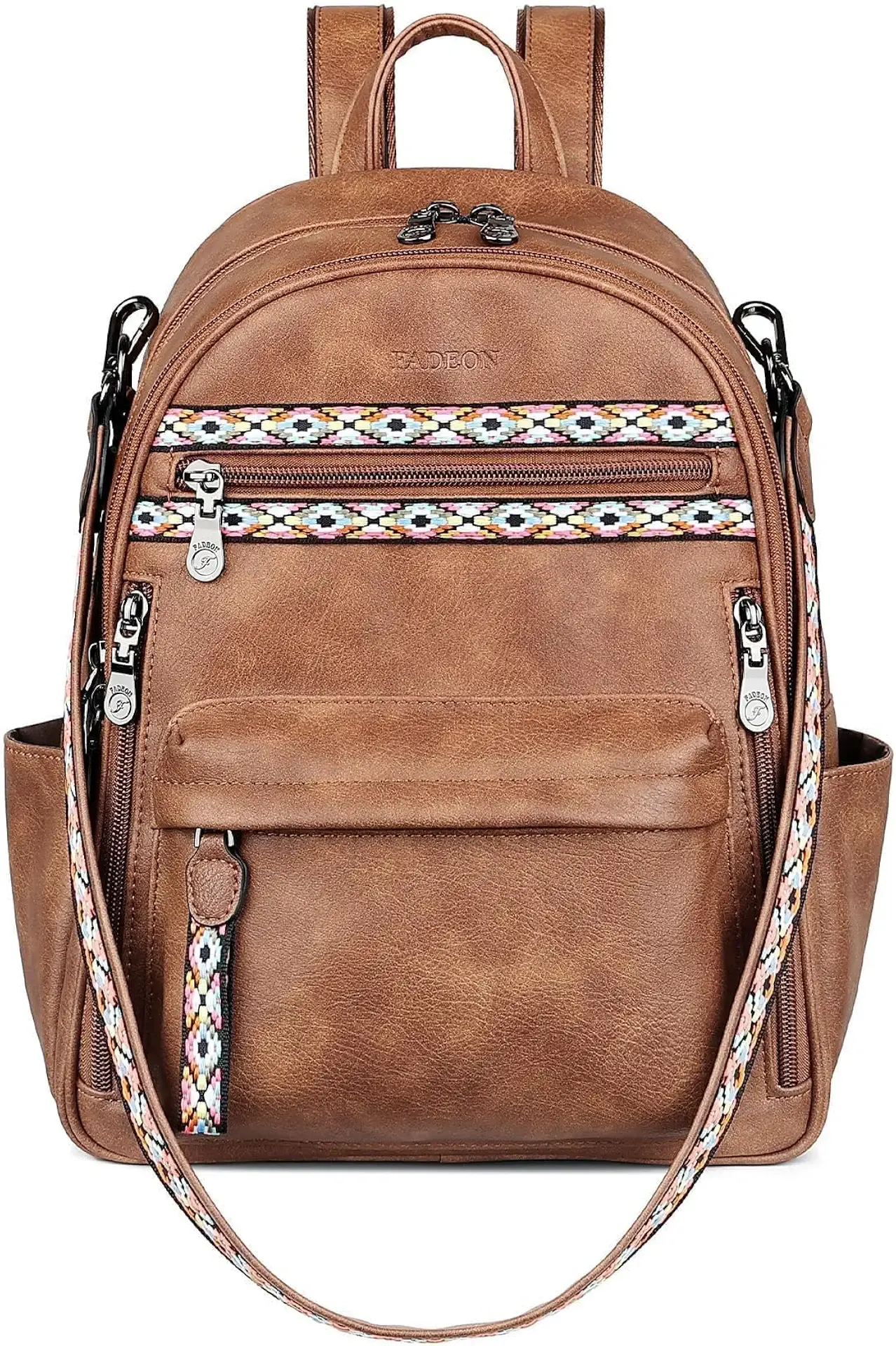 FADEON Small Backpack Purse for Women Designer PU Leather Roomly Mini Backpacks Multi Pocket Fashion Shoulder Backpack