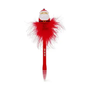 Stylo bille à plumes avec Père Noël lumineux rouge