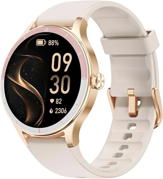 TOOBUR Smart Watch for Women, 40mm HD Smartwatch, Compatible with Android & iOS, Answer/Make Calls, Fitness Watch with Step/Calorie/HR Tracker, IP68, Gorgeous & Comfy, Gift for Women, Beige