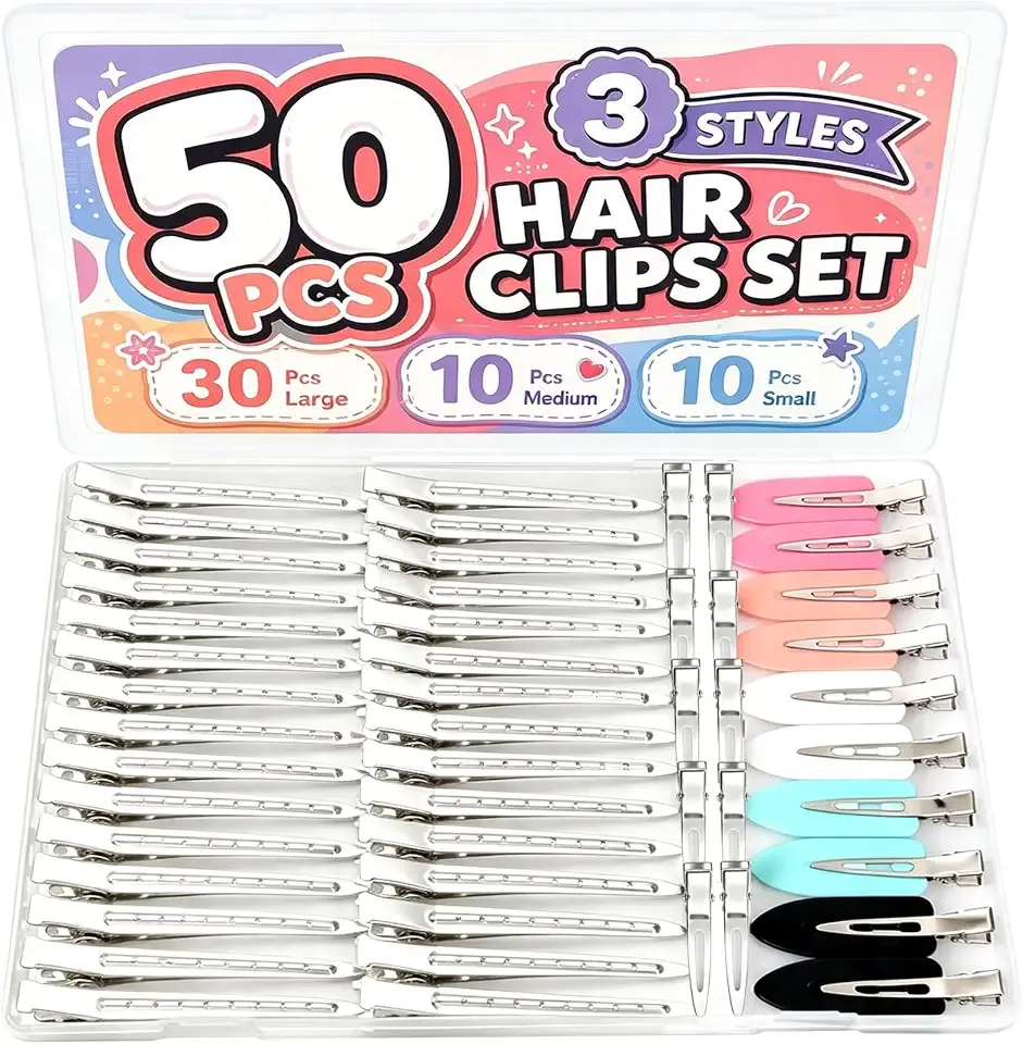 50PCS Metal Duckbill Hair Clips, Pin Curl Clips & Creaseless Hair Clips | Alligator Hair Clips for Curls & Styling, Blowouts, Women Hair Sectioning Clips, Hair Roller Clips, Salon & Home Use