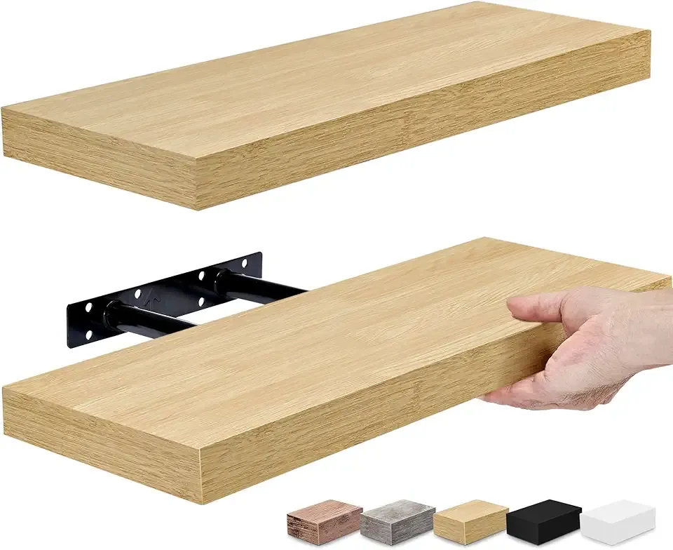 Sorbus Floating Shelves for Wall, Bathroom Shelves Wall Mounted for Kitchen, Bedroom, Bathroom Storage Over Toilet, Hanging Book Shelf for Wall Home Decor Living Room (Maple Wood, 2 Pack)