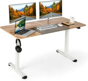 Escritorio eléctrico regulable en altura 140 x 70 cm, escritorio para ordenador, función de memoria, mesa eléctrica para dormitorio (natural oscuro)