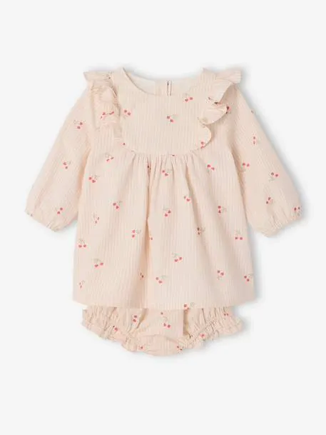 Ensemble 2 pièces robe et bloomer cerises - écru