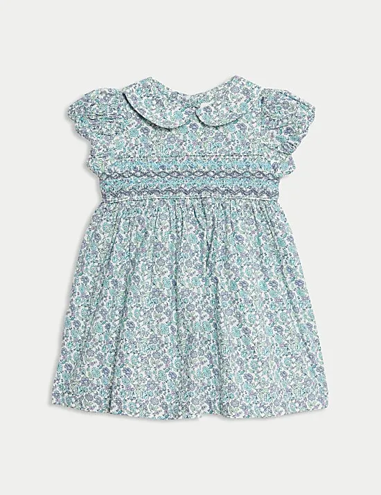 Geblümtes Kleid aus reiner Baumwolle (0–3 Jahre)