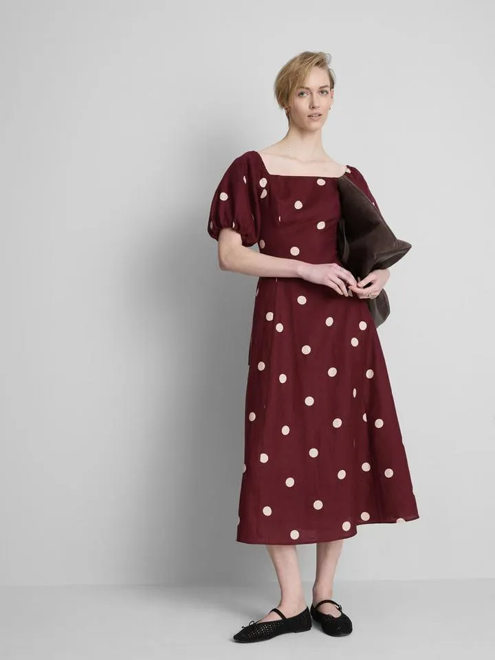 Robe mi-longue en lin à manches bouffantes The Edit