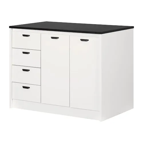 South Shore Myro Farmhouse Kitchen Island with Storage in Faux Black Stone and White, 47.25 in. x 28.75 in.