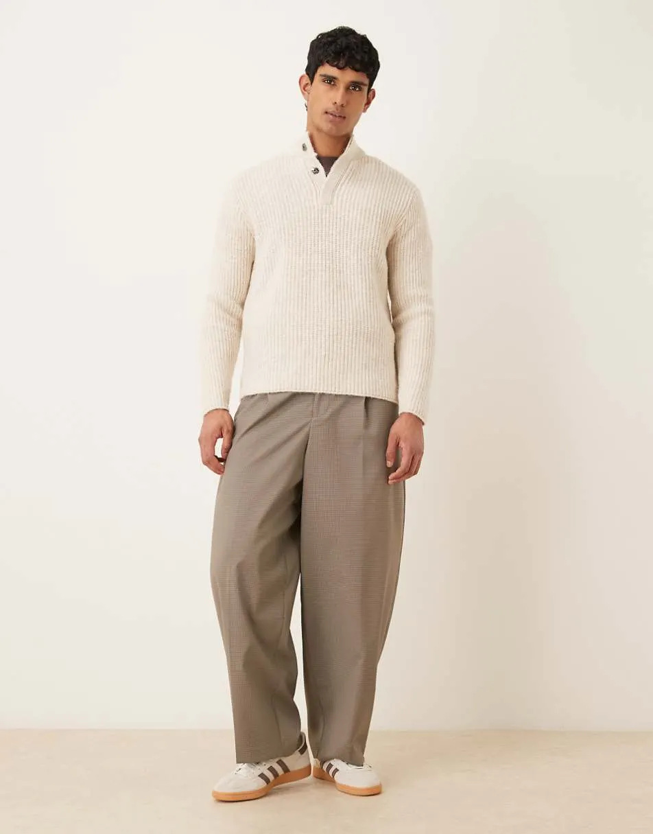 ASOS DESIGN oversized knitted ribbed funnel neck jumper in ecru