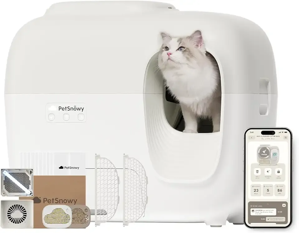 PetSnowy Self-Cleaning Automatic Cat Litter Box with Odor Control TiO2 System, Robot Litter Box with Auto-Packing, App Control, Large Cats & Multiple Cats (2025 Premium Version)