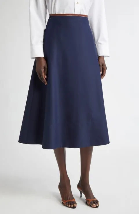 Stretch Gabardine A-Line Midi Skirt