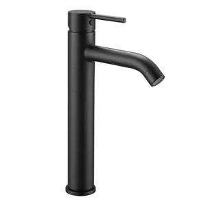 Grifo de lavabo SENSEA Mia monomando caño alto negro mate. Latón