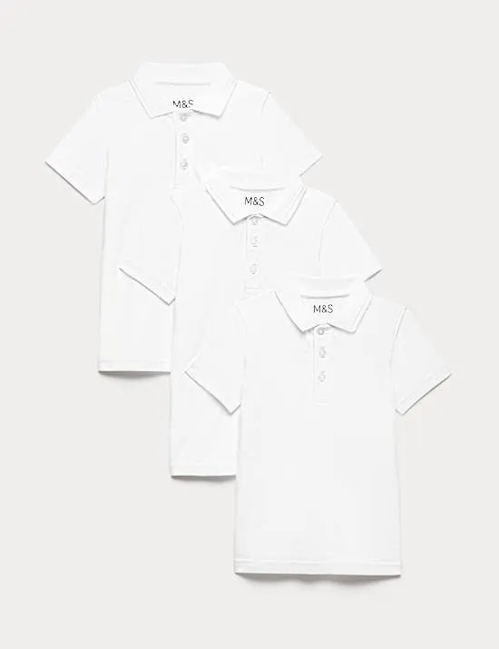 3 Pack Unisex Stain Resist Slim Fit School Polo Shirts (2-18 Yrs)