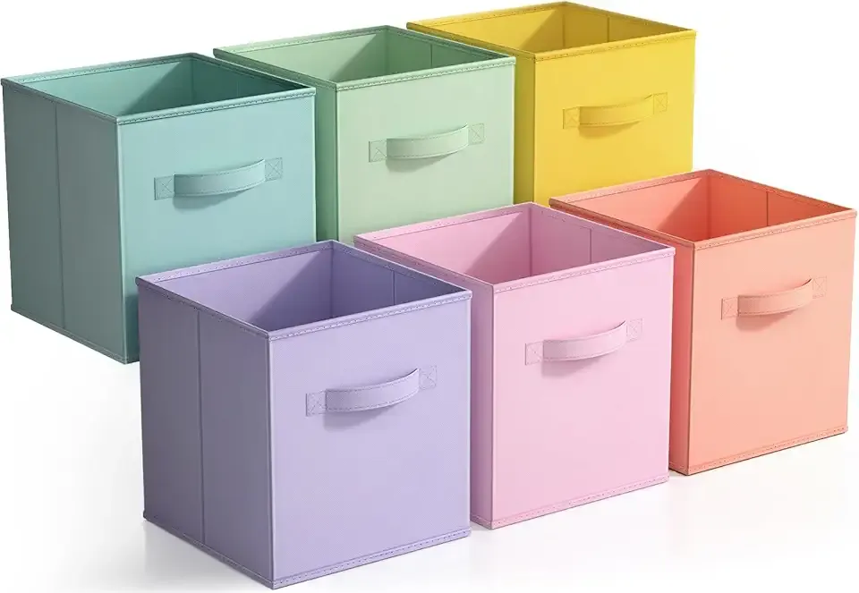 Sorbus 11 Inch Fabric Storage Cubes - Sturdy Collapsible Bins With Handle - 6 Foldable Baskets for Organizing Clothes, Toys, Books - Multi Colored Storage Baskets for Shelves, Kids Room, Closets