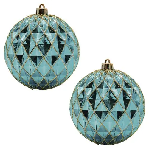 Enchanted Forest® 100mm Turquoise Glitter Weave Shatterproof Ornaments - 2 Pack