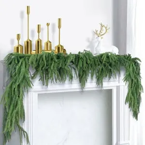 Guirnalda de pino artificial de Norfolk de 270 cm, decoración navideña, guirnalda de vegetación artificial navideña, corona de pino navideña realista