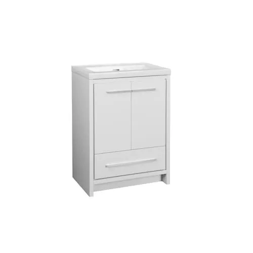 Romali 24-inch W x 15-inch D White Wood 2-Door & 1-Drawer Bathroom Vanity with Ceramic Top Gloss White Single Sink