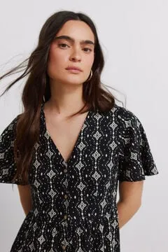 Vestido midi camisero estampado lino
