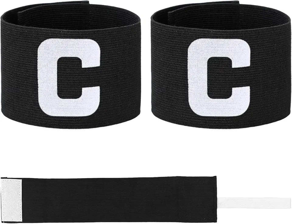 2 PCS Captain Armbands, 7x33 CM/2.75x13 Inch Black Soccer Captain Armband Adjustable Leader Armband Team Sport Armband Football Rugby Basketball Player Band for Adult Youth Soccer Volleyball Team