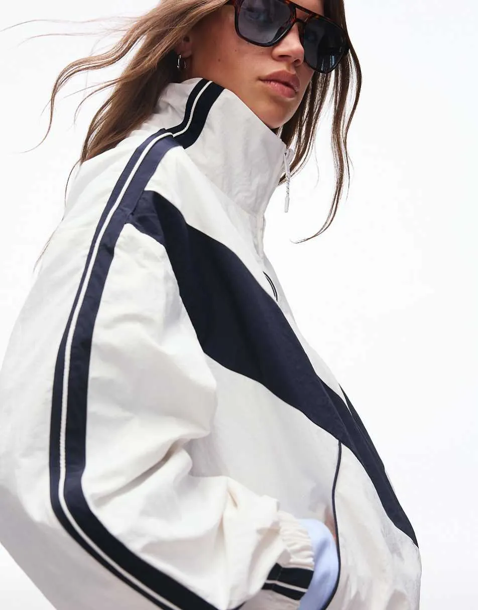 Bershka Embroidered technical jacket in white
