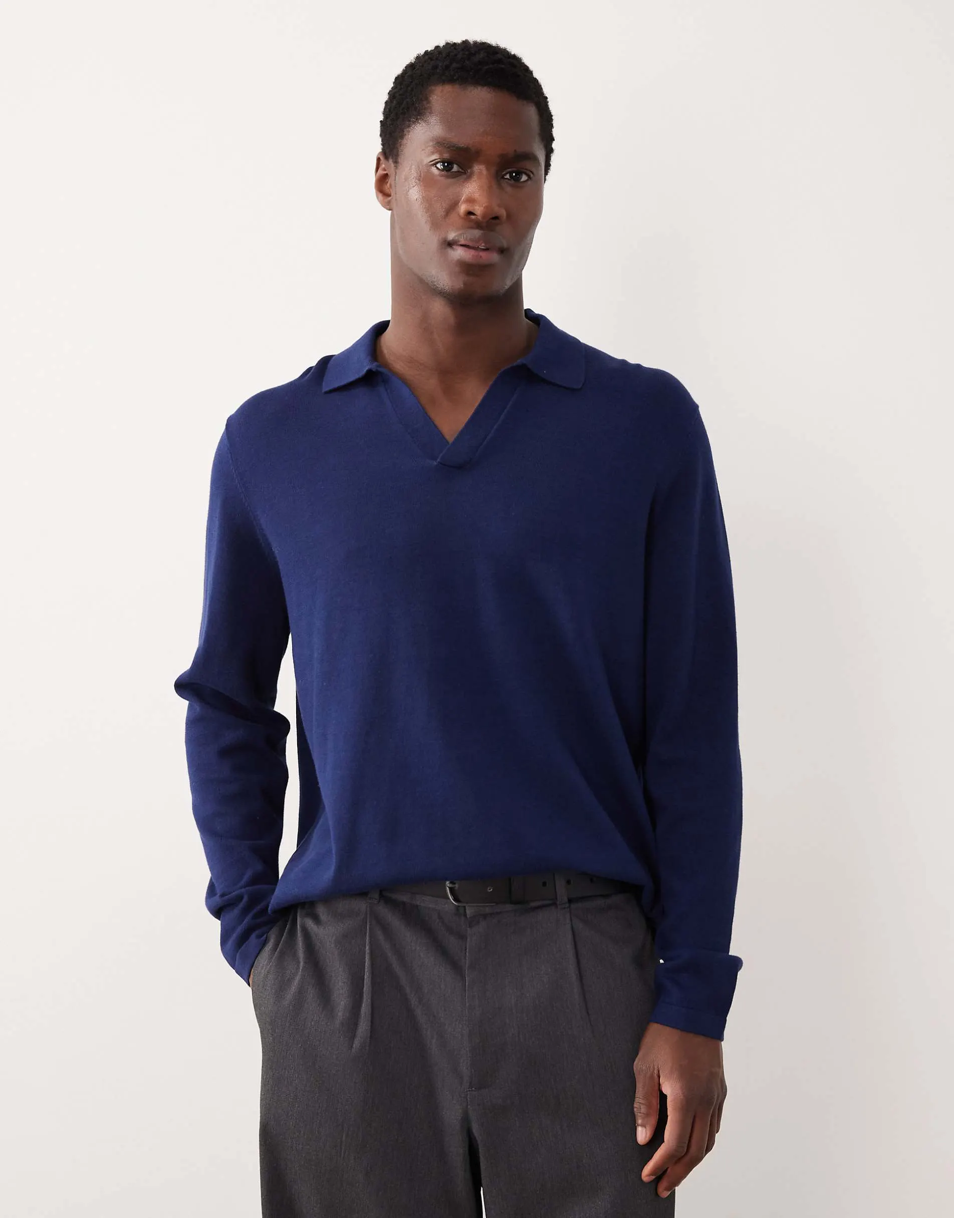 ASOS DESIGN relaxed knitted notch neck polo in navy