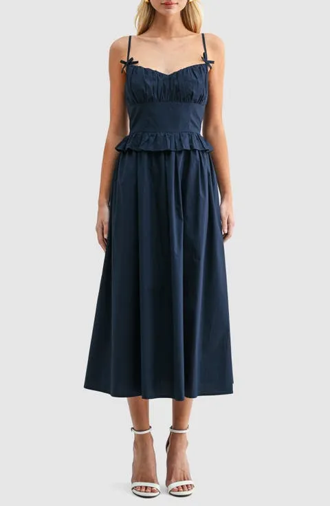 All in Favor Ruffle Waist Cotton Midi Dress