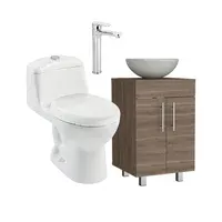 Combo Smart : Sanitario Smart Redondo Blanco de una pieza + Mueble sorrento Milan con lavamanos vessel + Griferia Greta Corona