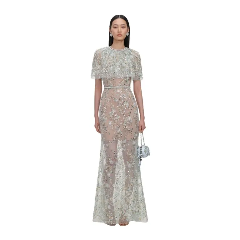 Embellished Cape Maxi Dress - Mint