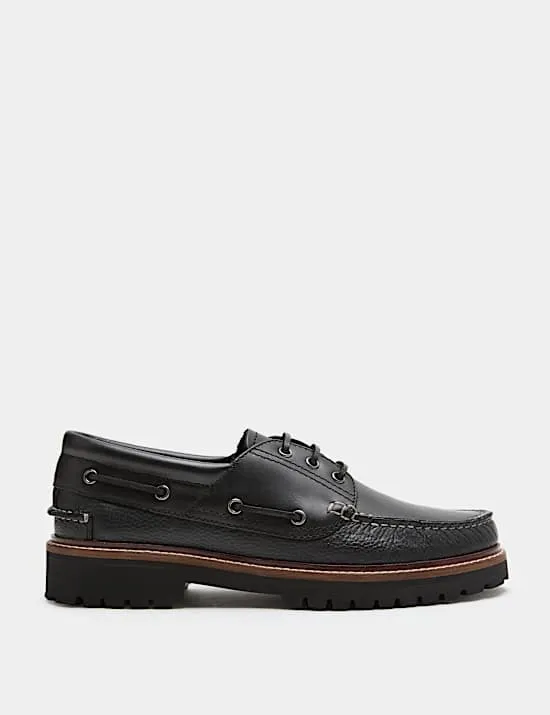 Leder-Deckschuhe mit klobiger Sohle