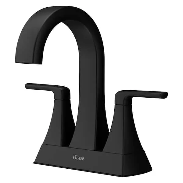 Pfister Bruxie 4 in.​ Centerset Double Handle High Arc Bathroom Faucet with Drain Kit Included in Spot Defense Matte Black