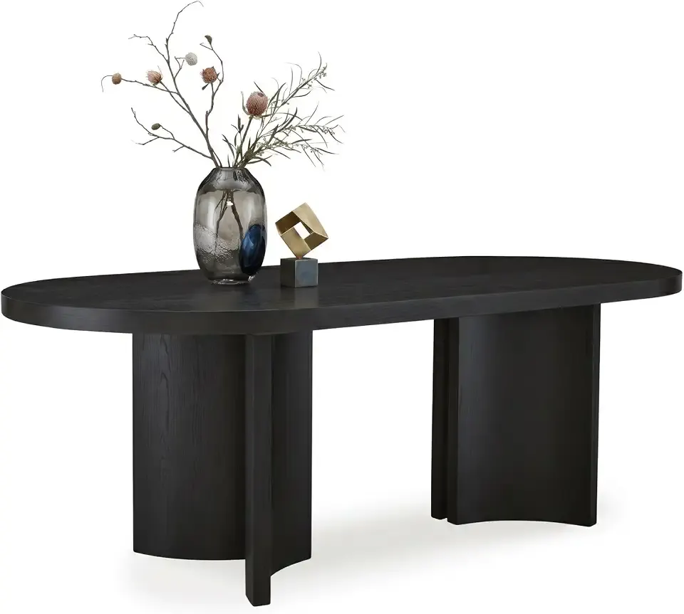 Signature Design by Ashley Rowanbeck Minimalist Dining Table for 8 People, Black