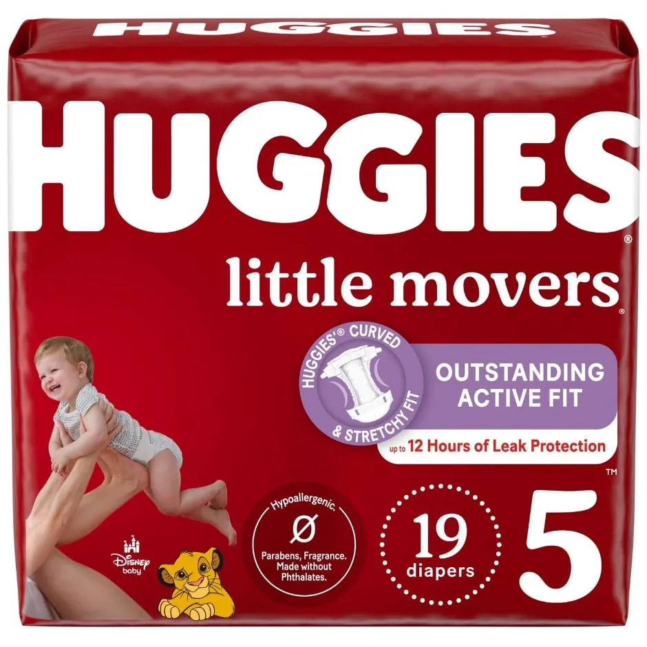Huggies Little Movers Baby Diapers, Size 5 (27+ lbs), 19 Ct