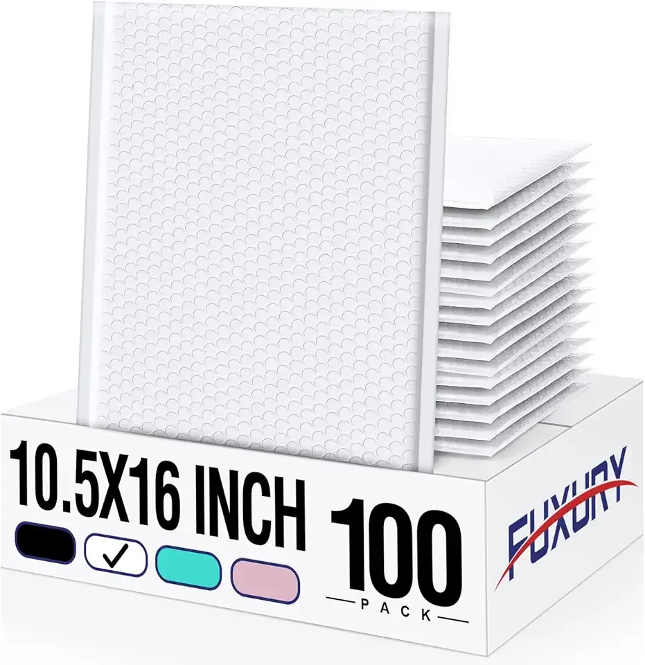 Fuxury 100 Pack Bubble Mailers 10.5x16" Thick Padded Envelopes Large Mailing Envelopes Opaque Bubble Padded Cushioning Mailers Bubble Bags for Packaging Small Business#5 White