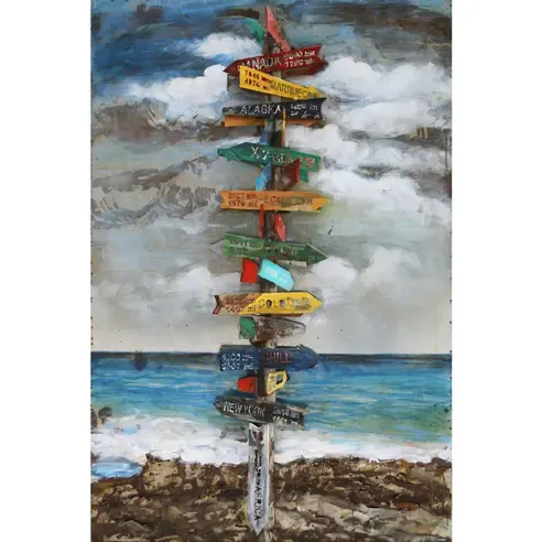 3D-Metallbild Wegweiser - bunt - 120x80 cm