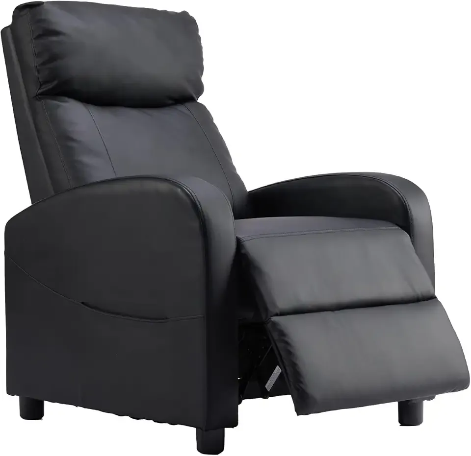 Sweetcrispy Recliner Chair PU Leather Recliner Sofa No Massage, Home Theater Seating with Lumbar Support, Adjustable Push Back Overstuffed High-Density Sponge Reclining for Living Room, Jet Black