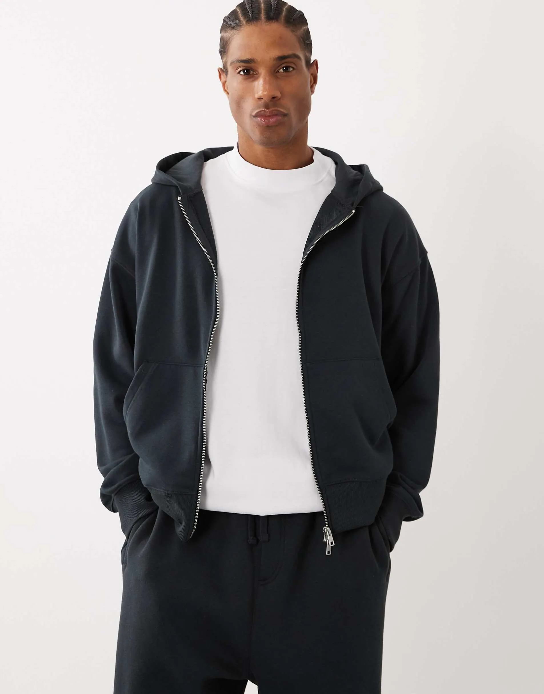 Cotton On zip up hoodie in washed black