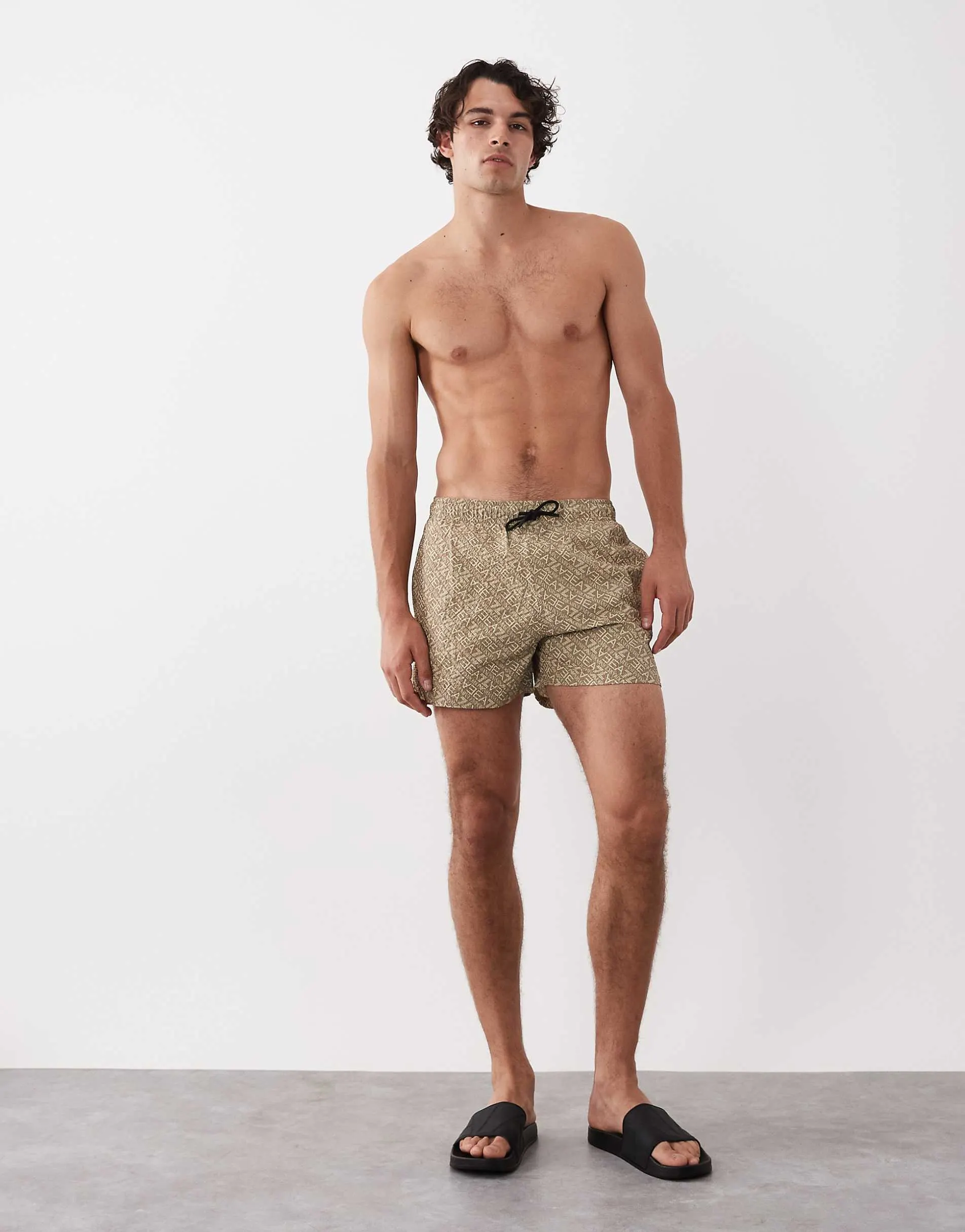 Armani EA7 logo swim shorts in beige