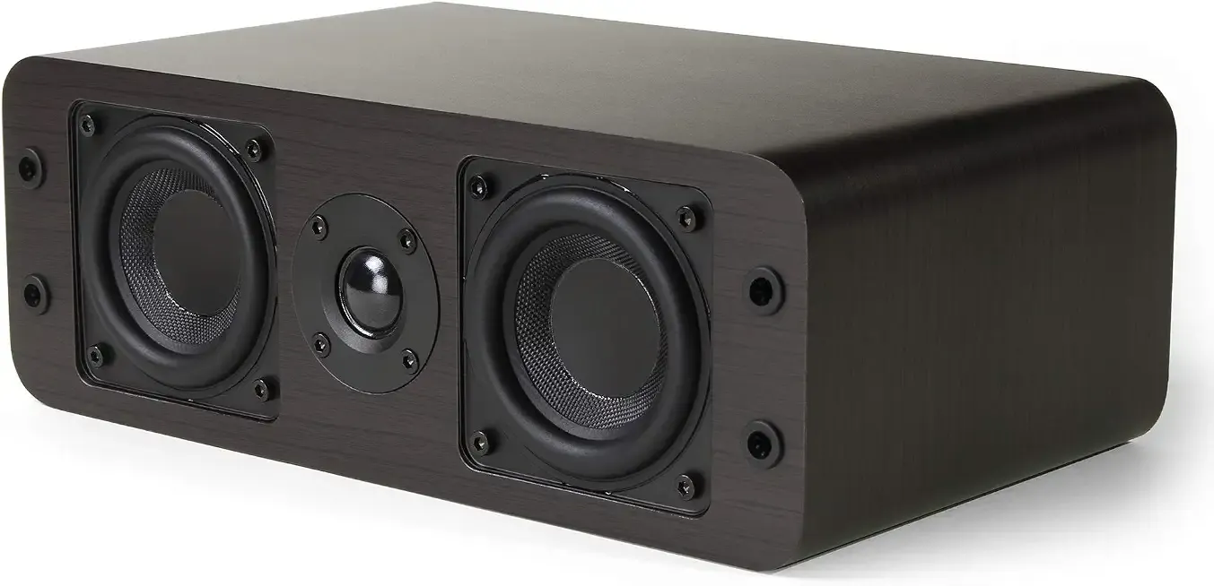 Micca OoO Slim Passive Center Channel Speaker, Home Theater, Each, Walnut | Amplifier Required, Dual 3-Inch Woofers, 0.75-Inch Silk Tweeter, Under 4-Inch Tall, Desktop, Surround Sound, Wall Mountable